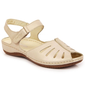 Sandales femme en cuir sur talon compensé doré Helios 4009