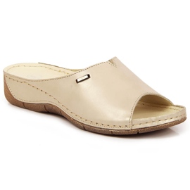 Babouches femme en cuir sur semelle compensée dorée Helios 105