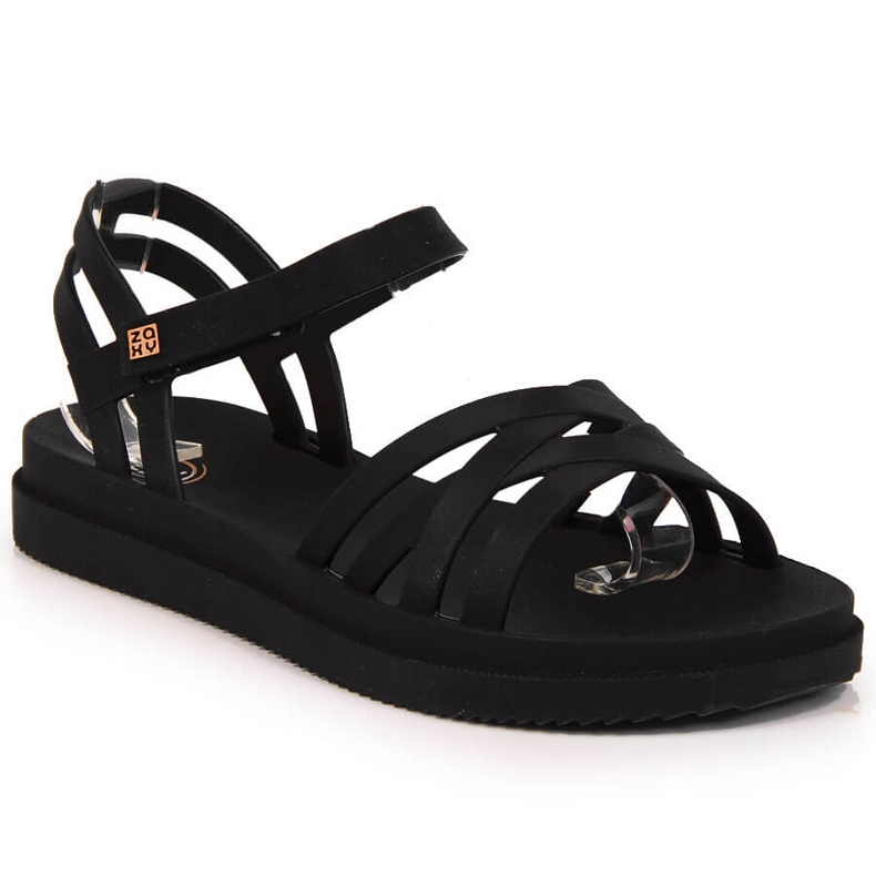 Sandales noires en caoutchouc pour femmes avec velcro Zaxy JJ285068 le noir