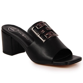 Pantoufles en cuir pour femmes sur le poteau Filippo noir