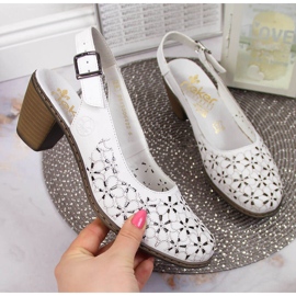 Sandales ouvertes en cuir féminin Full White Rieker 40981-80 blanc