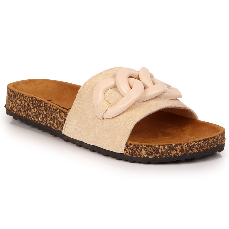 Chaussons Jezzi beiges femme avec chaîne