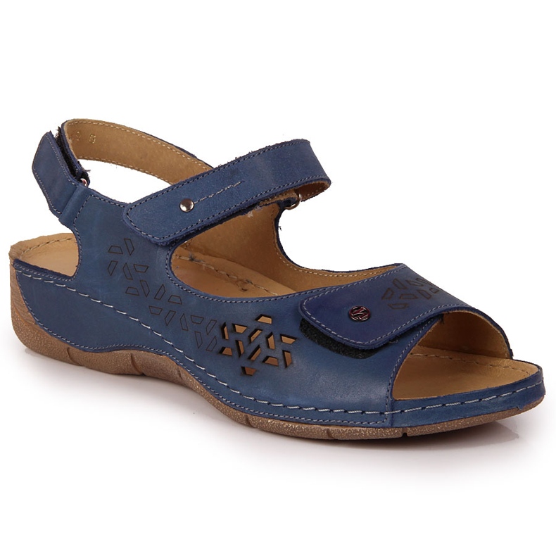 Sandales en cuir pour femme Helios 266 bleu marine avec velcro