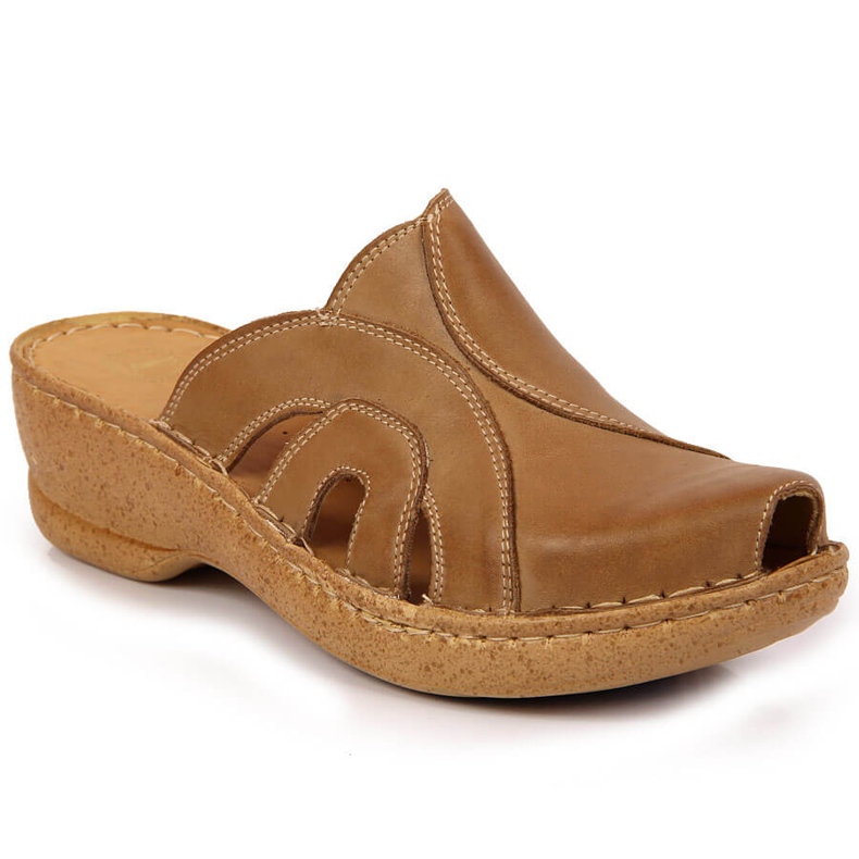 Chaussons compensés en cuir beige Łukbut 650