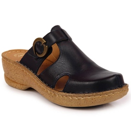Chaussons en cuir sur un coin bleu Łukbut 666 bleu marin