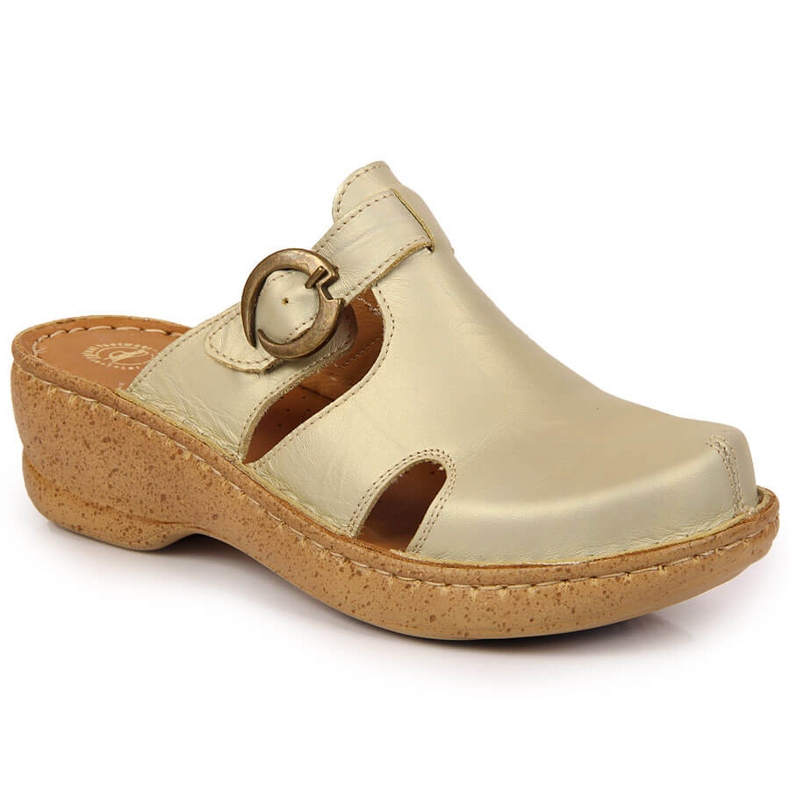 Chaussons compensés dorés en cuir Łukbut 666 d'or