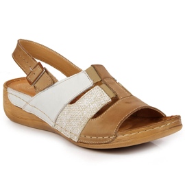 Sandales confortables en cuir blanc et beige Łukbut 1102 blanche