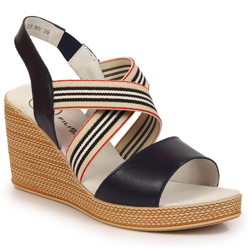 Sandales pour femmes en cuir sur un coin bleu marine Filippo