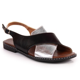 Sandales Jezzi noires et argentées pour femme