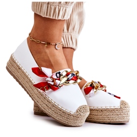 PS1 Espadrilles Femme En Cuir Avec Une Chaîne Blanc Fantaisie blanche