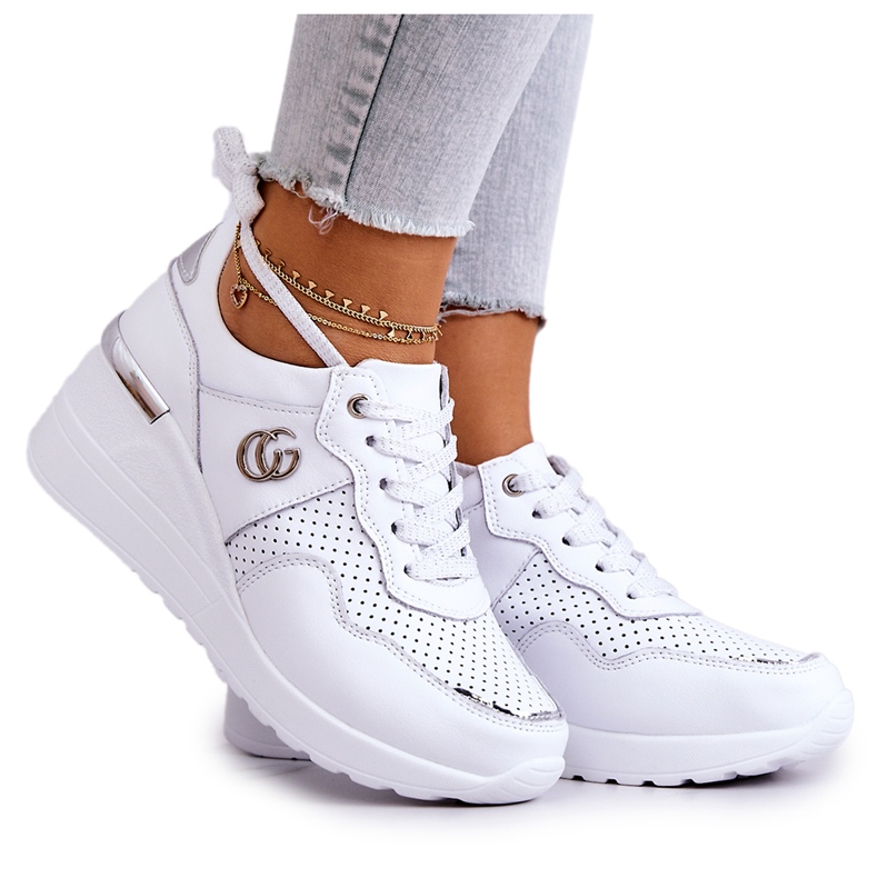 S.Barski Chaussures de sport en cuir pour femmes Baskets Blanc Loissa blanche argent