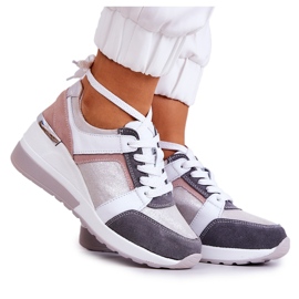 S.Barski Chaussures de sport en cuir Baskets compensées Argent-Gris Elissa blanc rose