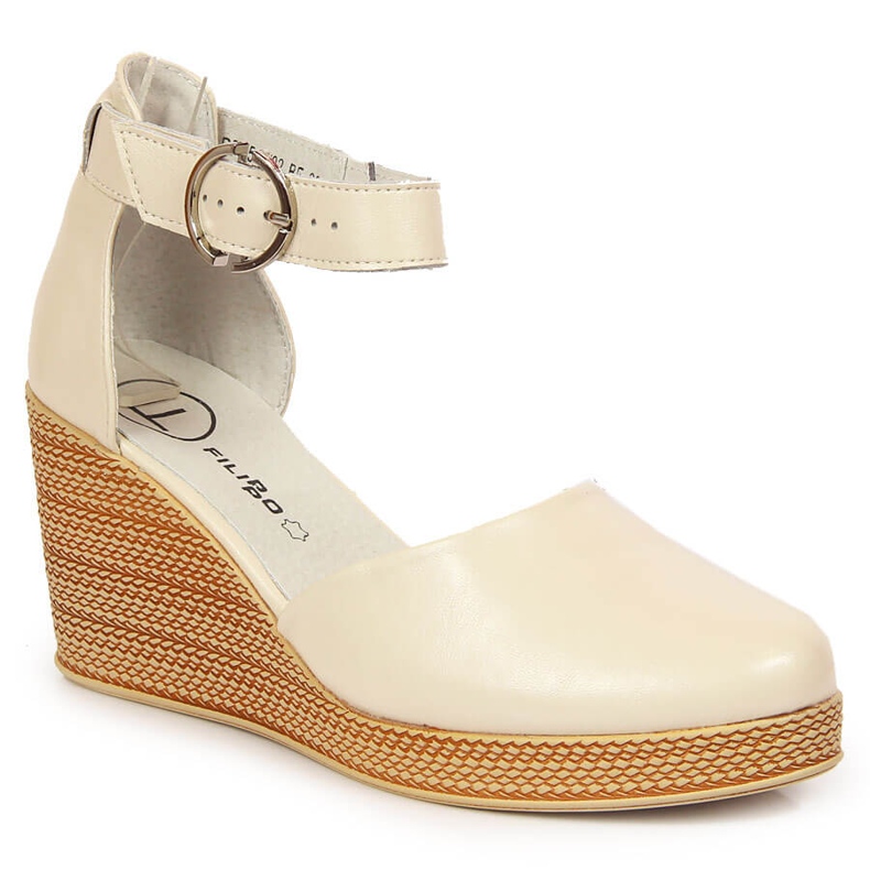 Sandales en cuir pour femmes sur un coin Filippo beige
