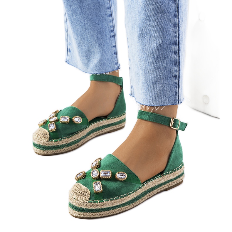 Espadrilles vertes avec zircon cubique Taimi