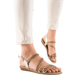 Primavera Sandales Dorées Avec Cubic Zirconia