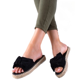 TRENDI Pantoufles sur une plate-forme de paille noir