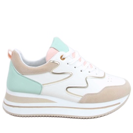 Chaussures de sport à semelles hautes Devi Beige blanche vert d'or Chaussures de sport à semelles hautes Devi Beige blanche vert d'or