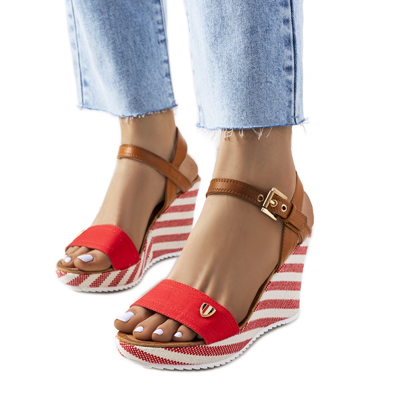 Espadrilles rouges sur le talon compensé Storey brun