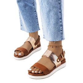 Sandales marron avec empiècement métallisé Larochelle brun doré