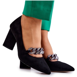 S.Barski Pompes en daim pour femmes avec une chaîne noire