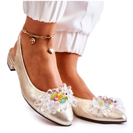 PA2 Ballerines en cuir sur talons hauts avec ornement Elena doré