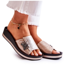 Vinceza Pantoufles pour femmes à la mode avec décoration Golden Holle doré