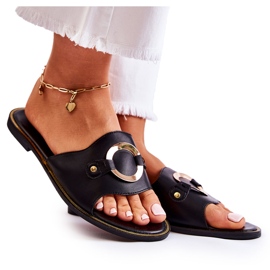 Vinceza Chaussons Femme En Cuir Avec Ornement Marinell Noir