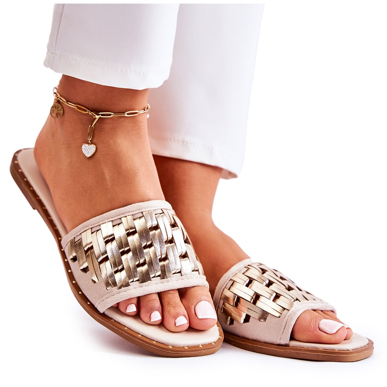 S.Barski Chaussons En Cuir À Talon Plat Pour Femme Beige Hollis