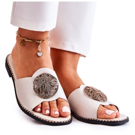 S.Barski Chaussons Femme En Cuir Avec Décoration Colene Dorée