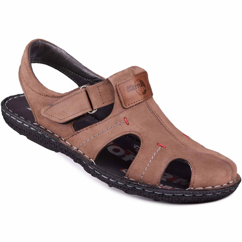 Kampol Sandales en cuir pour hommes 218 / OL Kam marron brun