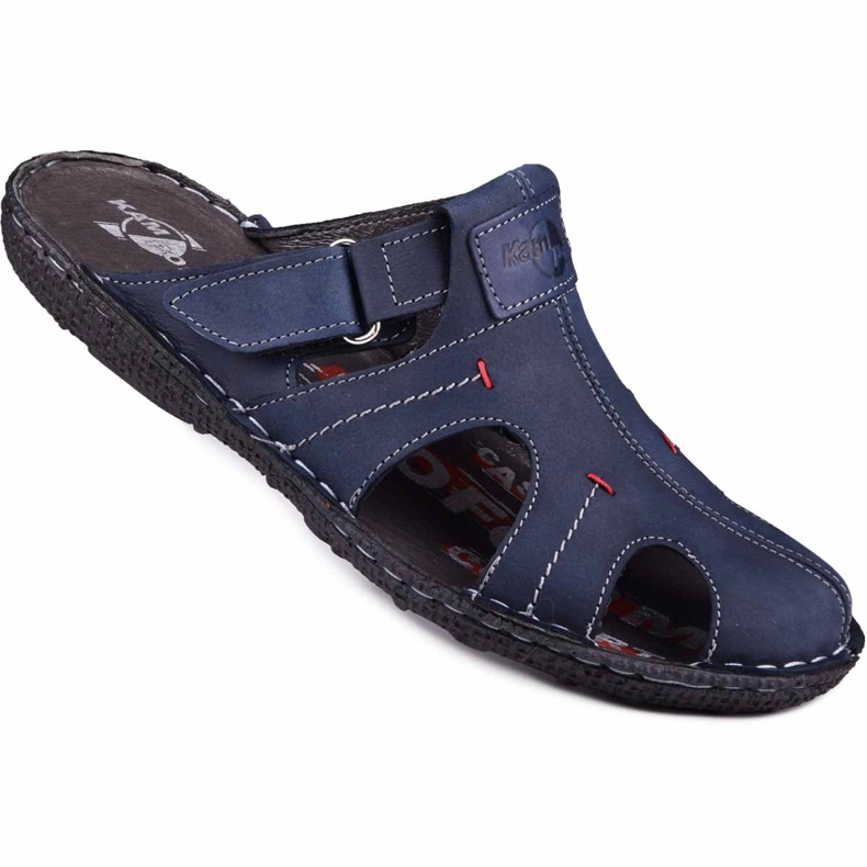 Kampol Chaussons cuir homme 217/22KAM bleu marine