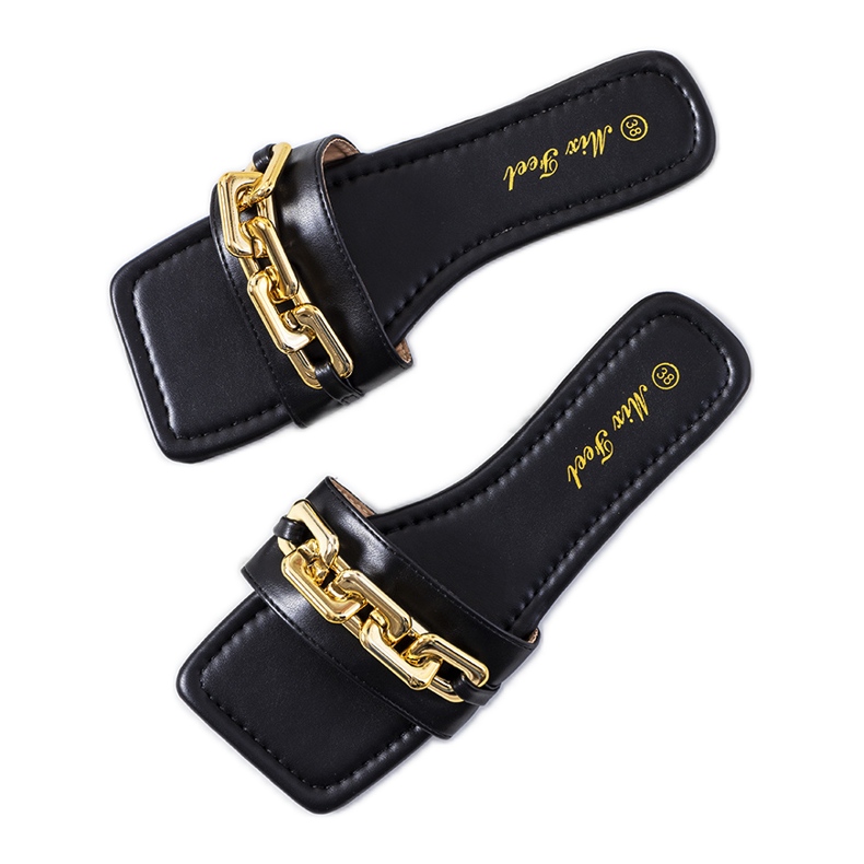 Babouches élégantes noires avec une chaîne Cherell le noir