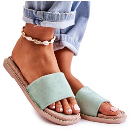 FJ1 Chaussons Femme Daim Vert Coucher de Soleil