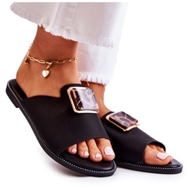 FJ1 Chaussons Femme Avec Élément Décoratif Noir Leonia