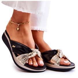 PE1 Chaussons Confortables en Cuir pour Femme Noir et Doré Neyla