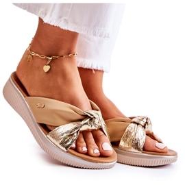 PE1 Chaussons Confortables Femme en Cuir Beige et Doré Neyla