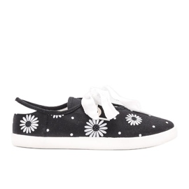 Baskets Hursti noires à fleurs blanche le noir