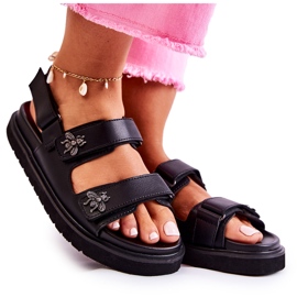 S.Barski Sandales pour femmes avec décoration Elly noire