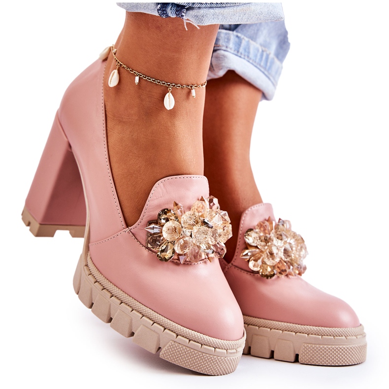 PA2 Escarpins Élégants à Ornements Uni Rose-Beige Caterine