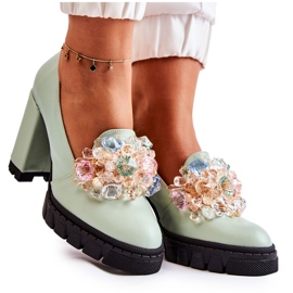 PA2 Escarpins élégants avec ornement Caterine vert lisse