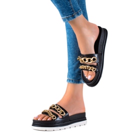 WELLSPRING Mode Pantoufles Avec Chaînes le noir