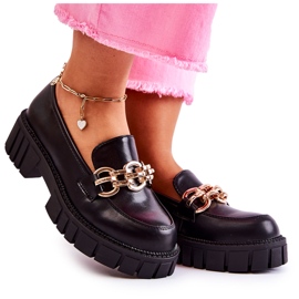PS1 Chaussures en cuir avec chaîne décorative en carmin noir le noir