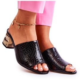 PA2 Chaussons en cuir pour femme à talon Black Perry noir doré