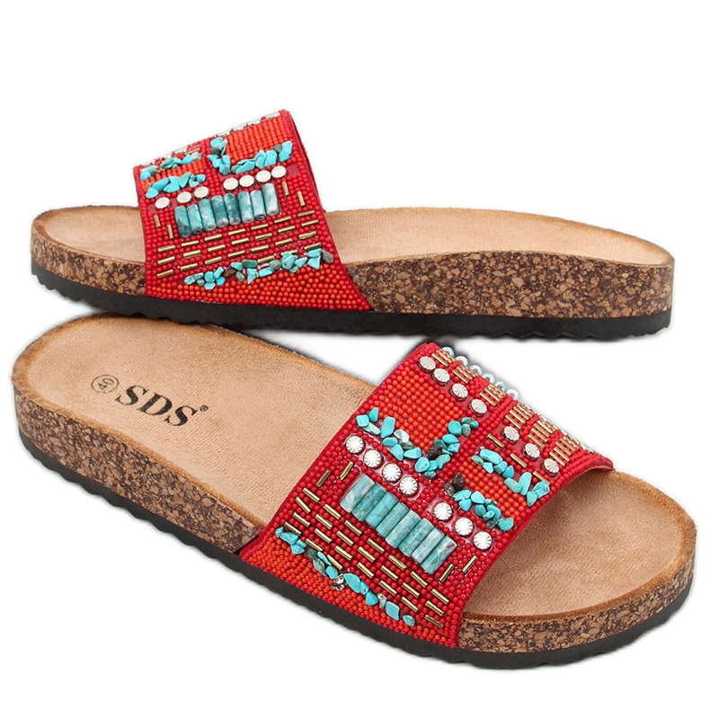 Chaussons en liège rouge Taida bleu