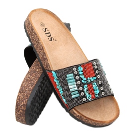 Chaussons en liège noir Taida rouge bleu argent multicolore
