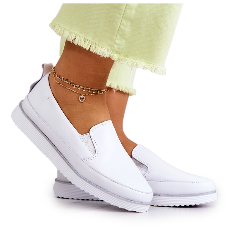 Baskets en cuir pour femmes Slip-On S.Barski Blanc blanche
