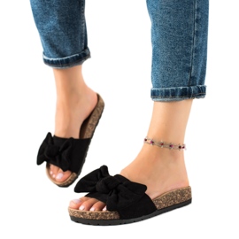 Queentina Pantoufles En Daim Avec Nœud noir