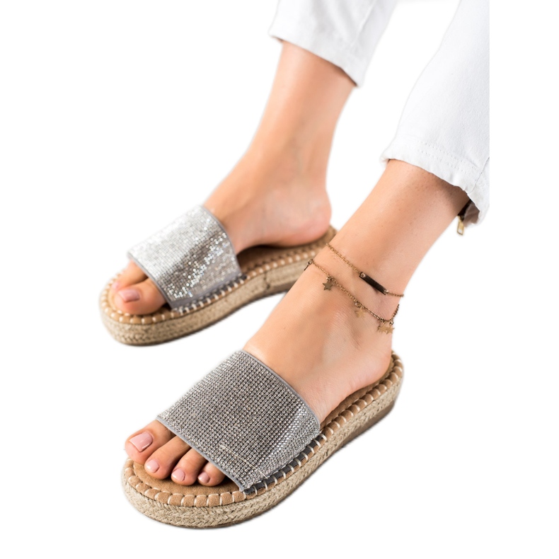 SHELOVET Chaussons avec zircon cubique argent gris
