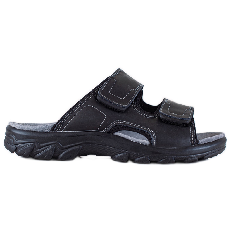 DK Pantoufles en cuir pour hommes le noir