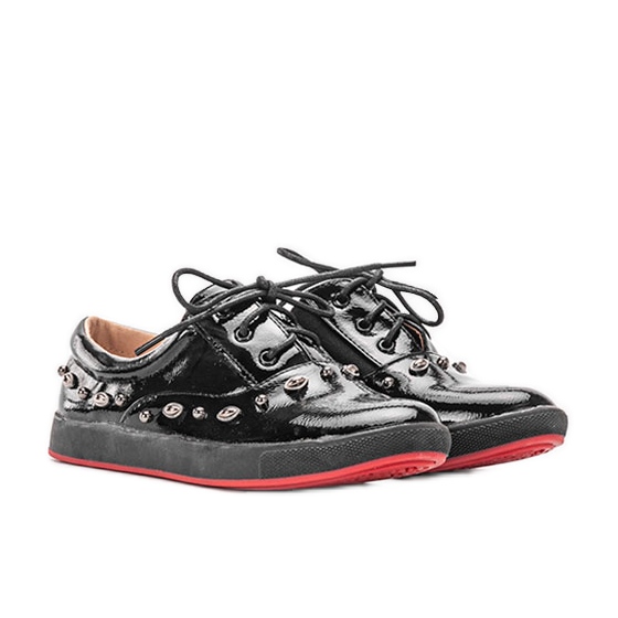 Baskets pour enfants laquées noires de Mikaela le noir
